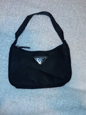 Prada Black Nylon Mini Shoulder Bag with Silver Triangle Logo